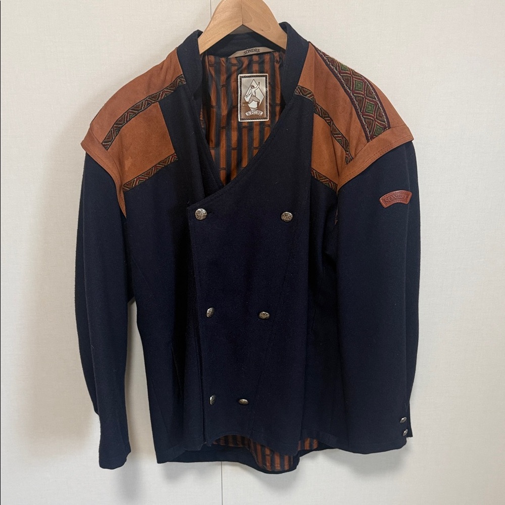 Vintage Blue and Brown Norwegian Wool Jacket by Sondre
